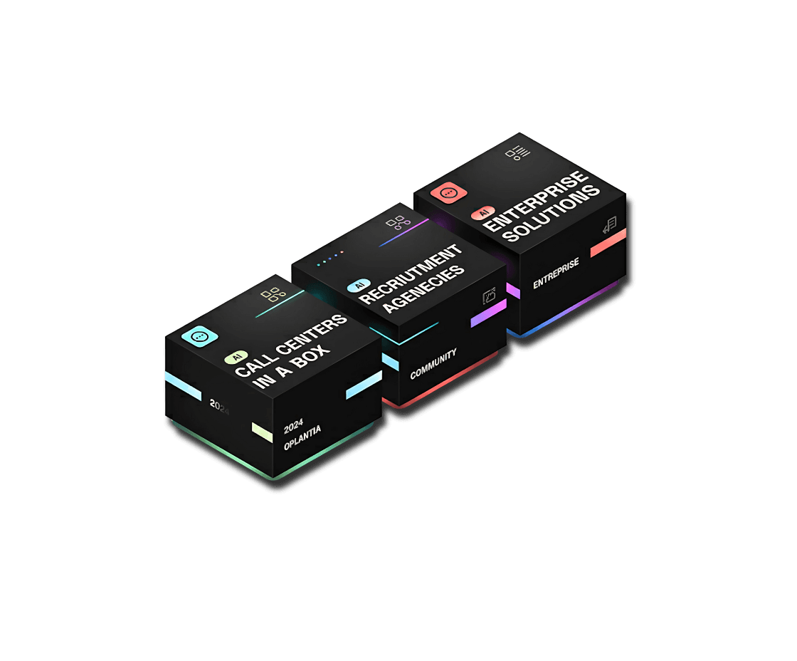AI solutions visualization showing interconnected transparent boxes representing Oplantia's comprehensive AI services and automation capabilities